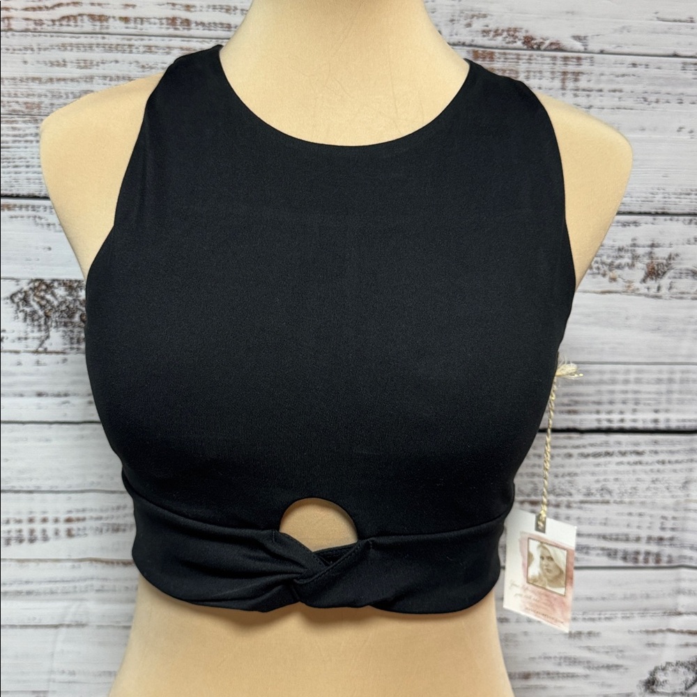Jessica Simpson Black Sleeveless Crop Top with Knot Detail
